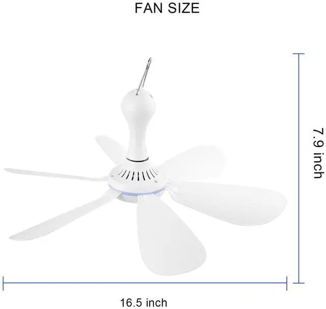 Alt view image 4 of 5 - SCOOYEEES Portable Ceiling Fan USB Powered Canopy Fan with Speed Timer switch, Quiet Small DC USB Ceiling Fan Hanging Fan with 6 Blades for Camping Cruise RV Tent Gazebo Bed Dormitory Home Room