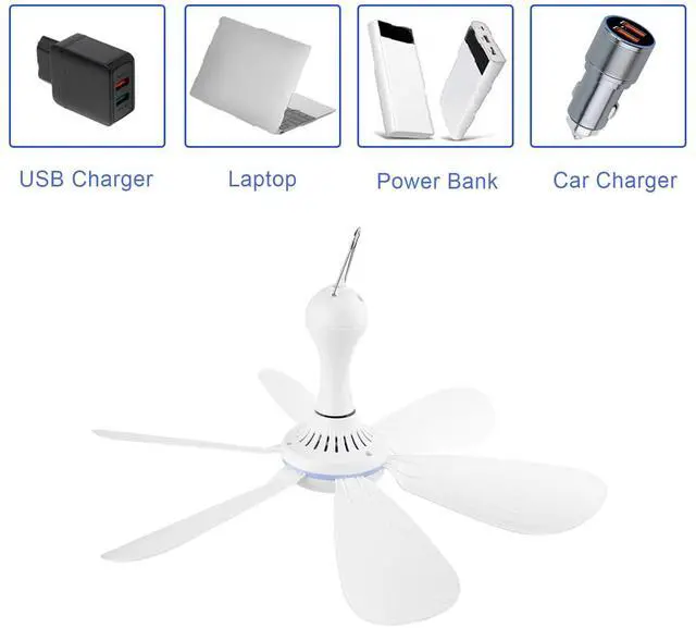 Alt view image 5 of 5 - SCOOYEEES Portable Ceiling Fan USB Powered Canopy Fan with Speed Timer switch, Quiet Small DC USB Ceiling Fan Hanging Fan with 6 Blades for Camping Cruise RV Tent Gazebo Bed Dormitory Home Room