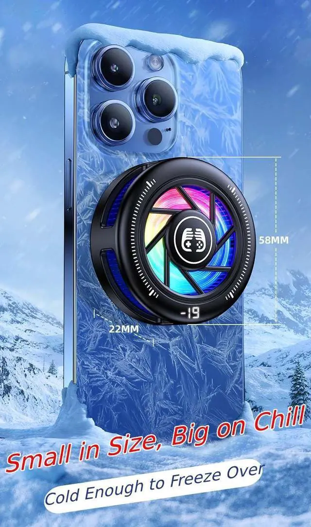 Alt view image 3 of 5 - Phone Cooler for Gaming, Low Noise USB Cell Phone Cooler with Smart Temp Control, Phone Cooling Fan with RGB LED Lights, Magnetic Ring & Clip Fan for Phone Gaming & Streaming