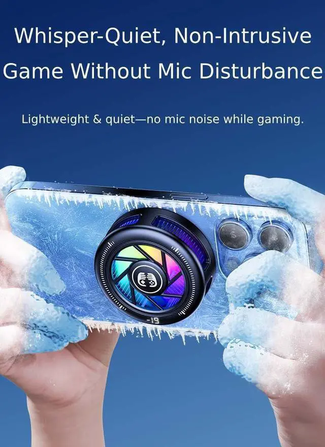 Alt view image 4 of 5 - Phone Cooler for Gaming, Low Noise USB Cell Phone Cooler with Smart Temp Control, Phone Cooling Fan with RGB LED Lights, Magnetic Ring & Clip Fan for Phone Gaming & Streaming