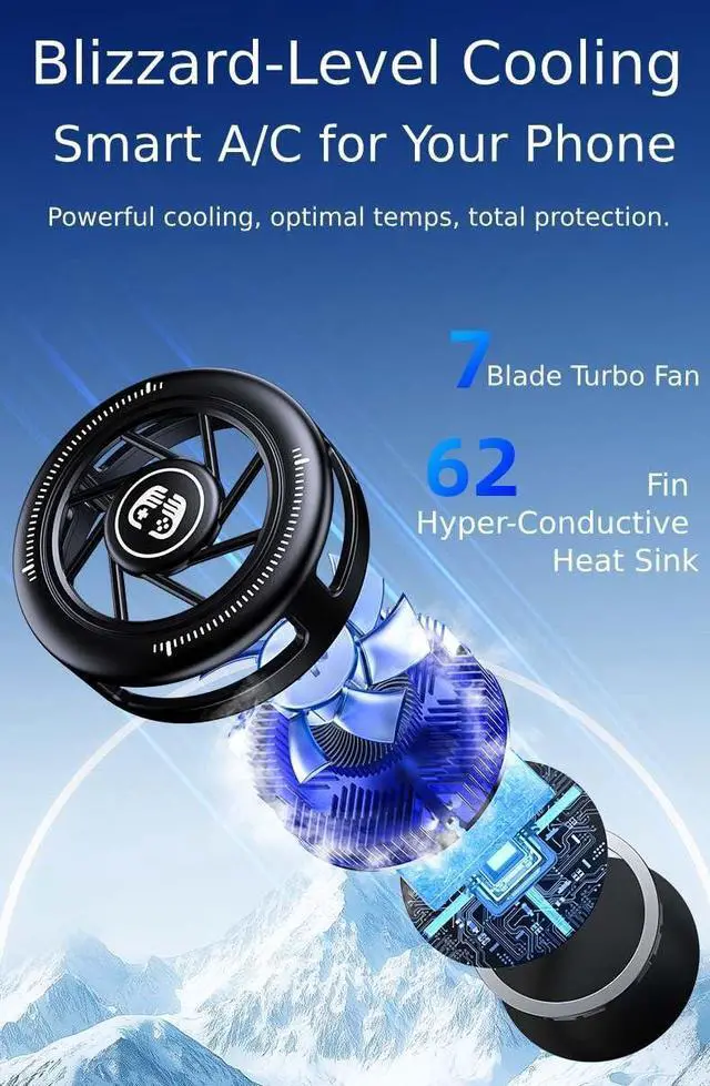 Alt view image 5 of 5 - Phone Cooler for Gaming, Low Noise USB Cell Phone Cooler with Smart Temp Control, Phone Cooling Fan with RGB LED Lights, Magnetic Ring & Clip Fan for Phone Gaming & Streaming