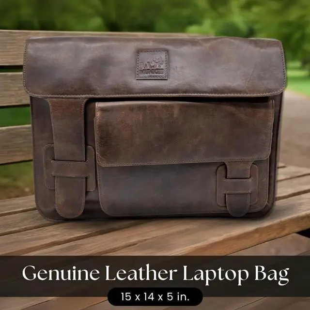 Alt view image 2 of 5 - MAD MUNKEE Genuine Leather Laptop Bag for Men and Women - Professional & Durable 14.75 x 11.5 x4.5 Briefcase with Multiple Compartments & Pockets, Ideal for Work & Travel - Black