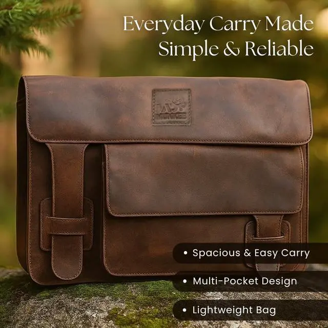 Alt view image 3 of 5 - MAD MUNKEE Genuine Leather Laptop Bag for Men and Women - Professional & Durable 14.75 x 11.5 x4.5 Briefcase with Multiple Compartments & Pockets, Ideal for Work & Travel - Black