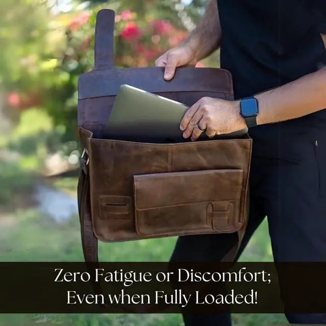 Alt view image 5 of 5 - MAD MUNKEE Genuine Leather Laptop Bag for Men and Women - Professional & Durable 14.75 x 11.5 x4.5 Briefcase with Multiple Compartments & Pockets, Ideal for Work & Travel - Black