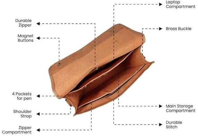 Alt view image 2 of 5 - Vintage Genuine Half Flap Leather Messenger Bag Laptop Bag Work Bag Briefcase for Men and Women Laptop Shoulder Bag Unisex Crossbody Messenger Satchel for Office, Business, Work, Travel (10x13 Inch)