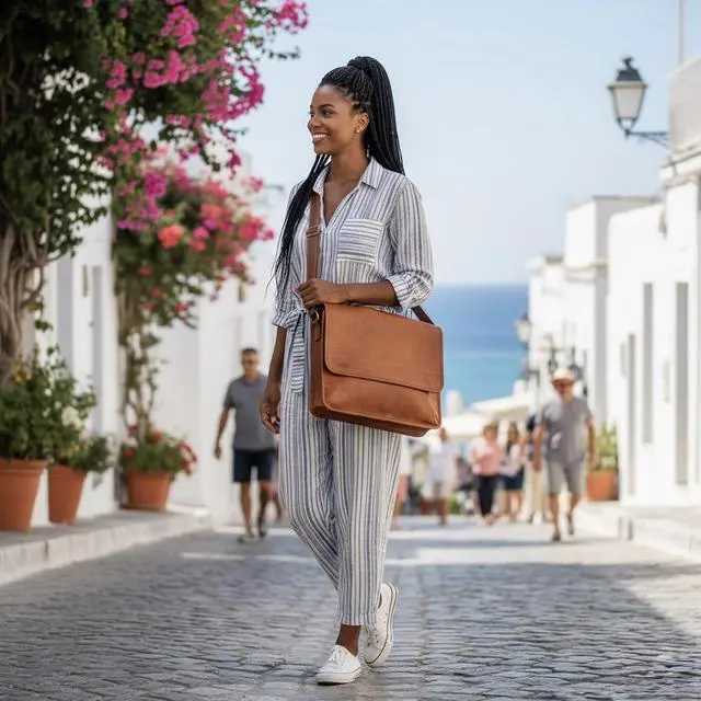 Alt view image 3 of 5 - Vintage Genuine Half Flap Leather Messenger Bag Laptop Bag Work Bag Briefcase for Men and Women Laptop Shoulder Bag Unisex Crossbody Messenger Satchel for Office, Business, Work, Travel (10x13 Inch)