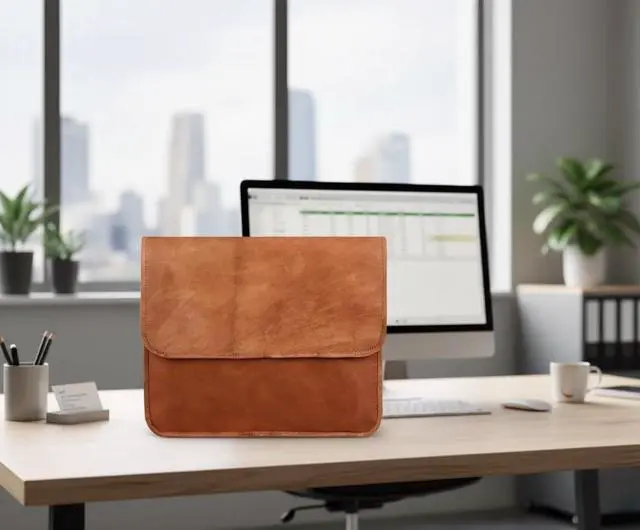 Alt view image 4 of 5 - Vintage Genuine Half Flap Leather Messenger Bag Laptop Bag Work Bag Briefcase for Men and Women Laptop Shoulder Bag Unisex Crossbody Messenger Satchel for Office, Business, Work, Travel (10x13 Inch)