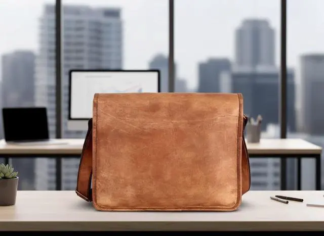 Alt view image 5 of 5 - Vintage Genuine Half Flap Leather Messenger Bag Laptop Bag Work Bag Briefcase for Men and Women Laptop Shoulder Bag Unisex Crossbody Messenger Satchel for Office, Business, Work, Travel (10x13 Inch)