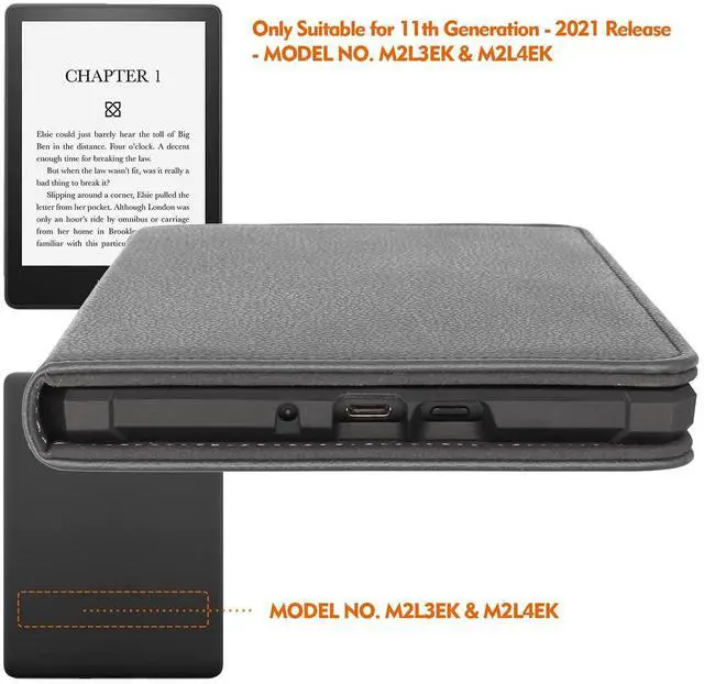 Alt view image 2 of 5 - Case for Kindle Paperwhite 2021 Release 6.8" 11th Generation PU Leather Cover H02 - Black