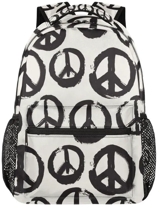 Main image of GzLeyigou Daypack Backpacks 16 Inch Bookbags for Students, Peace Sign School Backpack Laptop Shoulder Bag Daypack for Travel Hiking Camping, Casual Daypack for Girls Boys Women Men