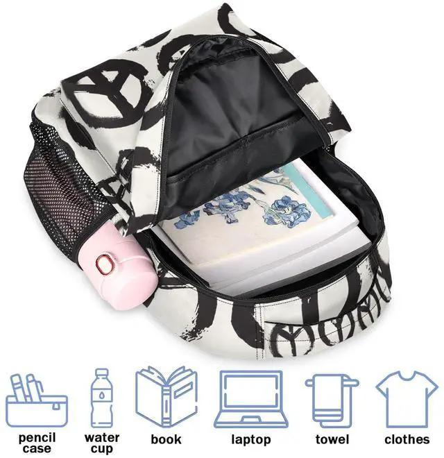 Alt view image 2 of 5 - GzLeyigou Daypack Backpacks 16 Inch Bookbags for Students, Peace Sign School Backpack Laptop Shoulder Bag Daypack for Travel Hiking Camping, Casual Daypack for Girls Boys Women Men