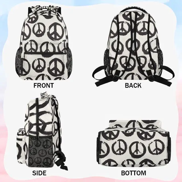 Alt view image 5 of 5 - GzLeyigou Daypack Backpacks 16 Inch Bookbags for Students, Peace Sign School Backpack Laptop Shoulder Bag Daypack for Travel Hiking Camping, Casual Daypack for Girls Boys Women Men