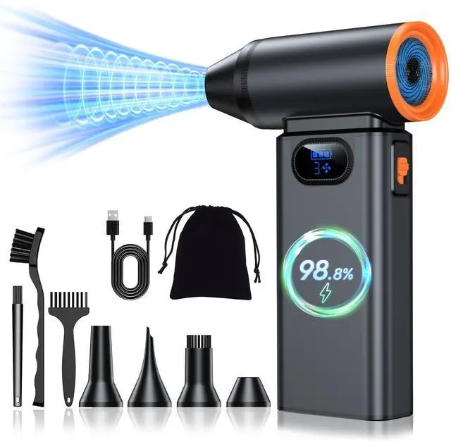 Main image of Compressed Air Duster,Electric Air Duster,Mini Air Blower,Adjustable Jet Dry Cleaning Kit for PC,Keyboard,Car,Outdoor,Handheld Blower,130000rpm Super Power Cordless Turbo Fan,3-Gear,Leaf Blower