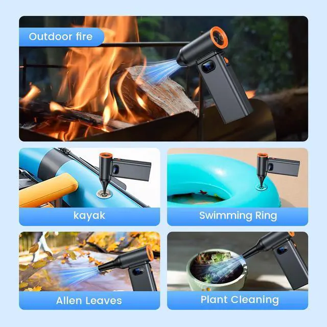 Alt view image 4 of 5 - Compressed Air Duster,Electric Air Duster,Mini Air Blower,Adjustable Jet Dry Cleaning Kit for PC,Keyboard,Car,Outdoor,Handheld Blower,130000rpm Super Power Cordless Turbo Fan,3-Gear,Leaf Blower