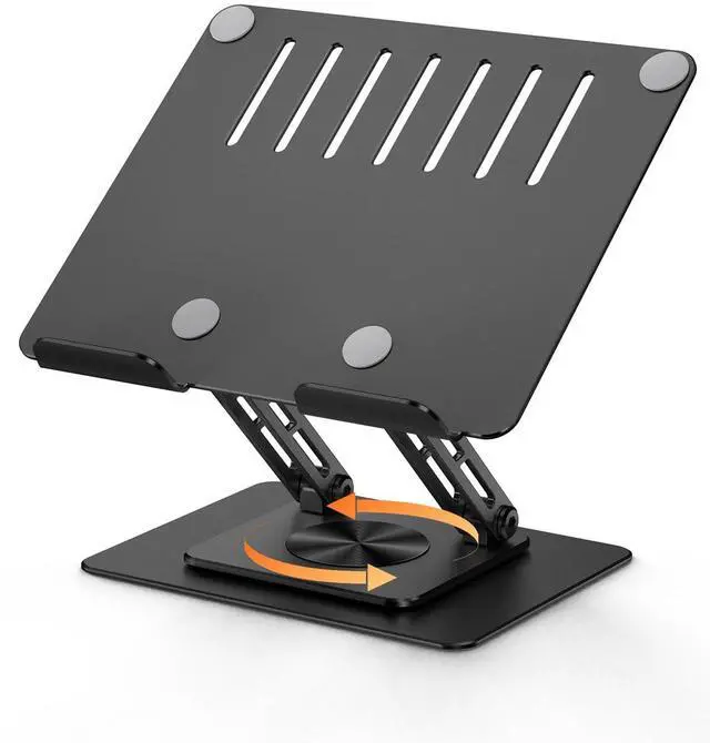 Main image of Tablet Stand Holder for Desk with 360° Rotating Base, Dual Rod Adjustable & Foldable Aluminum Stand for Home Office Compatible with 11-16 Tablets, Black