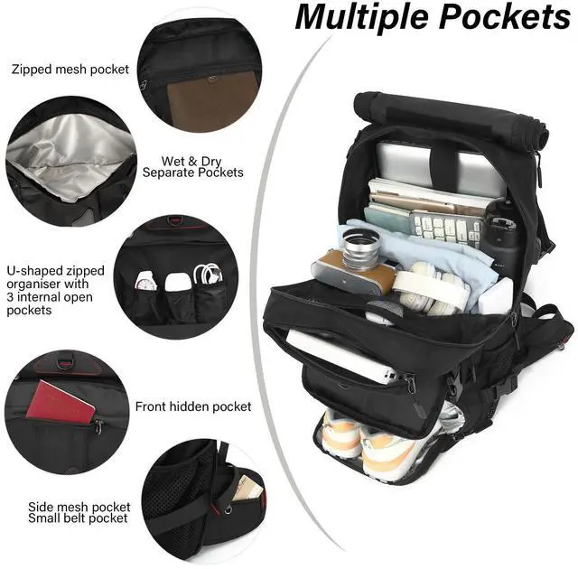 Alt view image 5 of 5 - Mfinesun Travel Backpack for Men & Women, 35L Large Backpack Fit for 15 Inch Laptop Durable Convertible Duffle Bag with Shoe Compartment, Wet Pocket