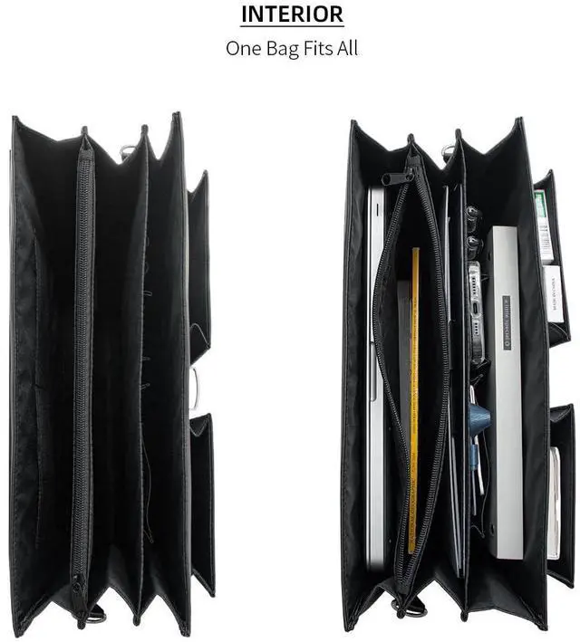 Alt view image 2 of 5 - Mens Leather Briefcases Office Attorney Student Attache Case Messenger Bag w/Padded Compartment for 14" Laptop, Black