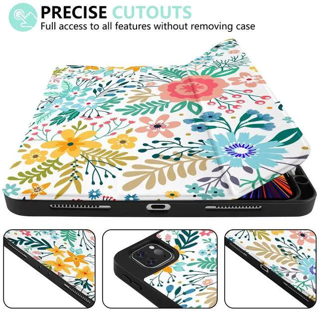 Alt view image 2 of 5 - DONGKE Case for iPad Pro 11 inch (4th, 3rd, 2nd & 1st Gen) 2022 2021 2020 2018, Trifold Stand + Pencil Holder + Auto Wake/Sleep + Soft TPU Protective Stand Back Cover, Flower