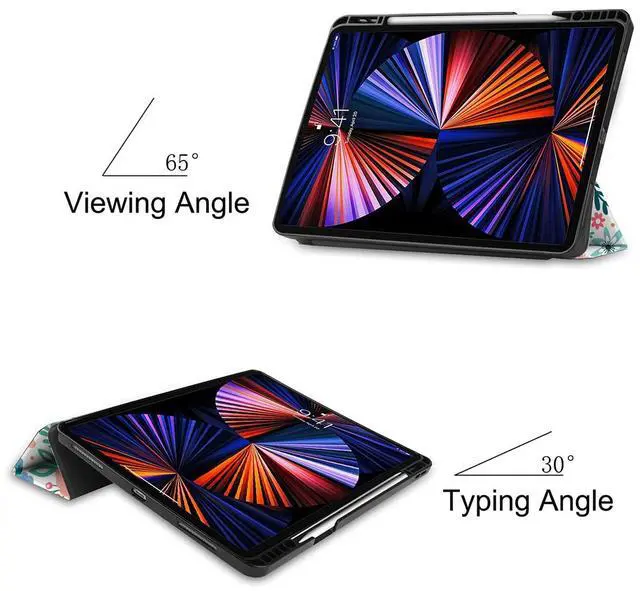 Alt view image 4 of 5 - DONGKE Case for iPad Pro 11 inch (4th, 3rd, 2nd & 1st Gen) 2022 2021 2020 2018, Trifold Stand + Pencil Holder + Auto Wake/Sleep + Soft TPU Protective Stand Back Cover, Flower