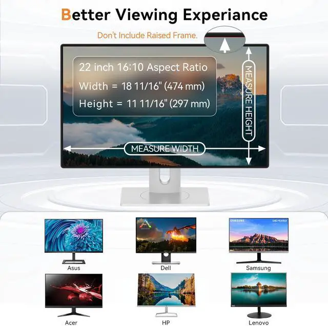 Alt view image 2 of 5 - Mamol 22 Inch Computer Privacy Screen Filter for 16:10 Aspect Ratio Widescreen Monitor - Removable Anti Glare Blue Light Filter, Anti-Scratch Privacy Protector Film, Computer Screen Shield 22in