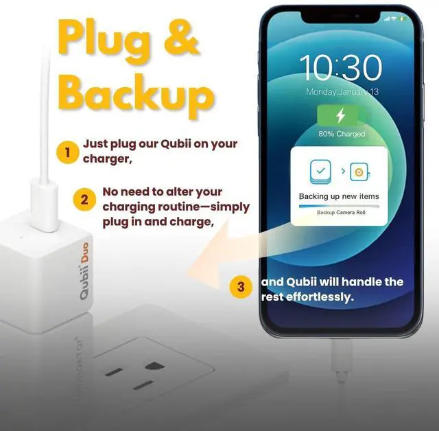 Alt view image 4 of 5 - MAKTAR Qubii Duo USB C: Auto Photo Storage & iPhone Backup Charge and Automatically Save. It's a USB Flash Drive for Apple/Android. MFi-Certified 128GB MicroSD Included