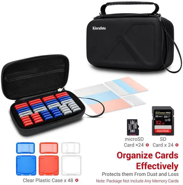 Alt view image 2 of 5 - EVA PU Memory Card Case with 48PCS Clear Plastic Memory Card Holder for 24 SD SDHC SDXC & 24 TF MSD Cards,Dual-Protect Water-Resistant Anti-Shock MicroSD SD Card Carrying Organizer with Label