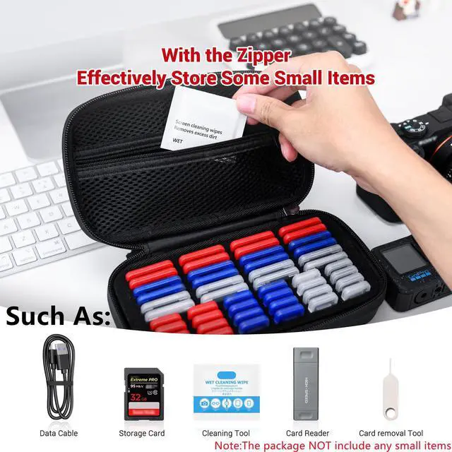 Alt view image 4 of 5 - EVA PU Memory Card Case with 48PCS Clear Plastic Memory Card Holder for 24 SD SDHC SDXC & 24 TF MSD Cards,Dual-Protect Water-Resistant Anti-Shock MicroSD SD Card Carrying Organizer with Label