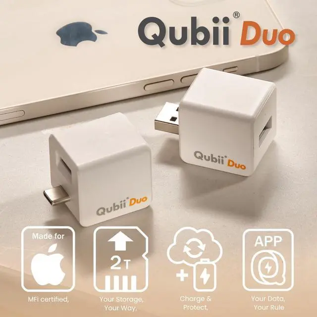 Alt view image 2 of 5 - MAKTAR Qubii Duo USB C: Auto Photo Storage & iPhone Backup Charge and Automatically Save. It's a USB Flash Drive for Apple/Android. MFi-Certified 128GB MicroSD Included