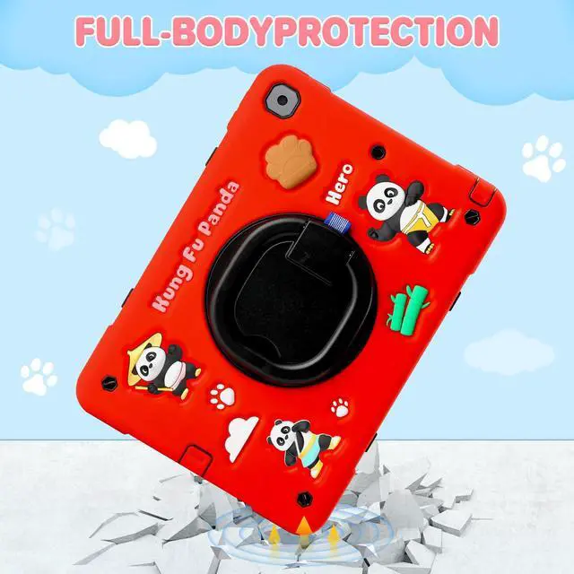 Alt view image 3 of 5 - Case for iPad 9th/8th/7th Generation,Cute 3D Cool Panda Warrior Design Cover with Screen Protector, Rugged Protective Cartoon Case with Stand/Strap/Pen Slot for iPad 10.2 Kids Teens (Red+Black)
