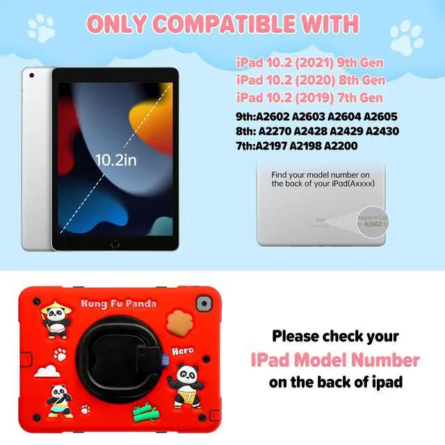 Alt view image 4 of 5 - Case for iPad 9th/8th/7th Generation,Cute 3D Cool Panda Warrior Design Cover with Screen Protector, Rugged Protective Cartoon Case with Stand/Strap/Pen Slot for iPad 10.2 Kids Teens (Red+Black)