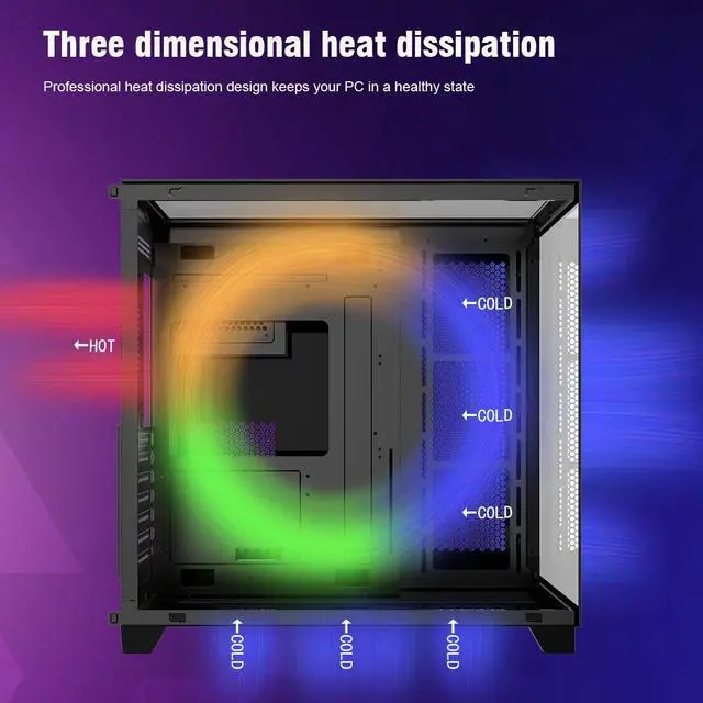 Alt view image 2 of 5 - RUIX OV403 ATX Mid-Tower PC Case, Pre-Installed 4 x 120mm Prism ARGB PWM Fans and Graphics Card Holder, Three-Sided Tempered Glass Panels, USB 3.0 & Type-C Ports, Gaming Computer Case - Black