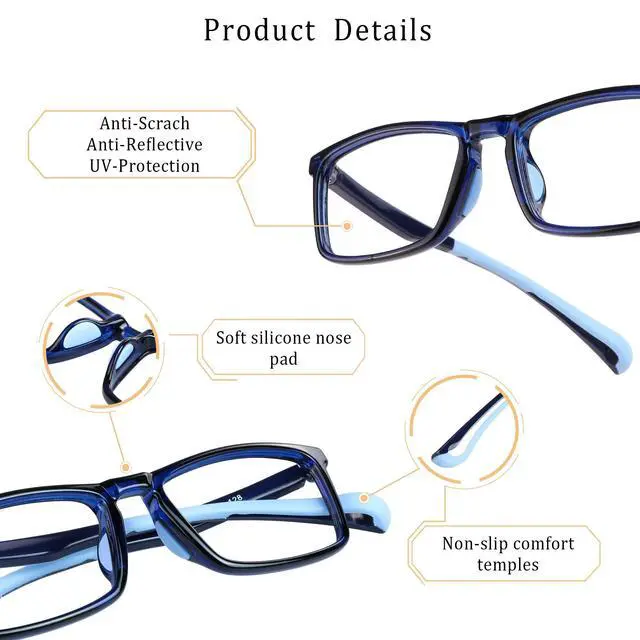 Alt view image 3 of 5 - LifeArt Kid Blue Light Blocking Glasses, Filter 85% of Harmful Blue Light, Anti Eyestrain and Blurry, Computer Glasses, Cut UV400 Anti Glare(Blue)