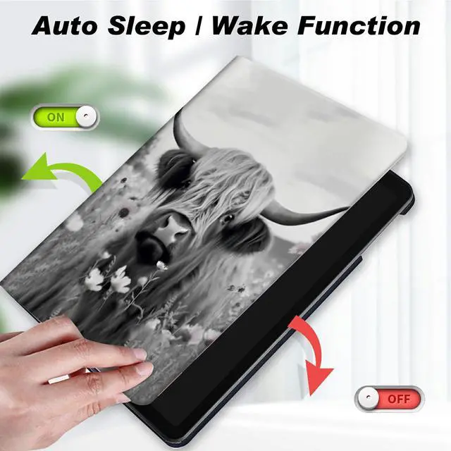 Alt view image 4 of 5 - Case for Amazon Fire HD 8 & Fire HD 8 Plus Tablet (Fits Both 12th/10th Generation, 2022/2020 Release) 8",Slim Lightweight Smart Shell Stand Cover with Auto Wake/Sleep,Highland Cow Ox Cattle