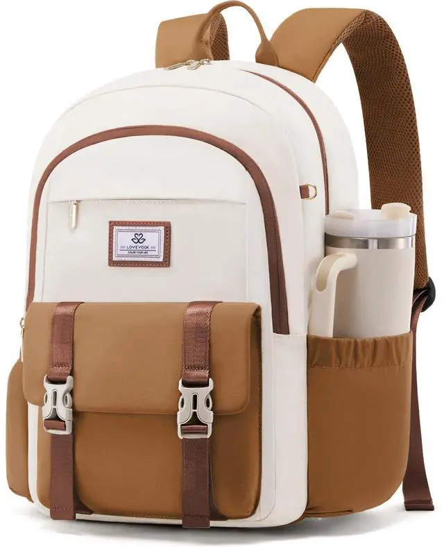 Main image of LOVEVOOK School Backpack for Girls Boys,Bookbag for Teen with Pouch Pocket for Large Capacity Cup, Waterproof School Bookbag, Preppy Backpack Travel Daypack with 15.6 inch Laptop Compartment