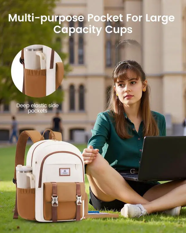 Alt view image 2 of 5 - LOVEVOOK School Backpack for Girls Boys,Bookbag for Teen with Pouch Pocket for Large Capacity Cup, Waterproof School Bookbag, Preppy Backpack Travel Daypack with 15.6 inch Laptop Compartment