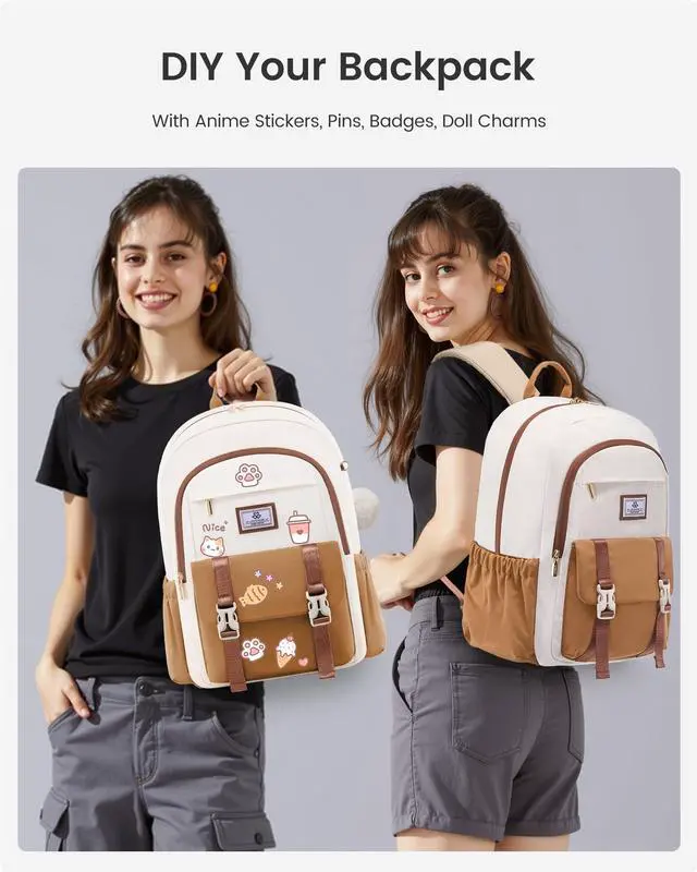 Alt view image 4 of 5 - LOVEVOOK School Backpack for Girls Boys,Bookbag for Teen with Pouch Pocket for Large Capacity Cup, Waterproof School Bookbag, Preppy Backpack Travel Daypack with 15.6 inch Laptop Compartment