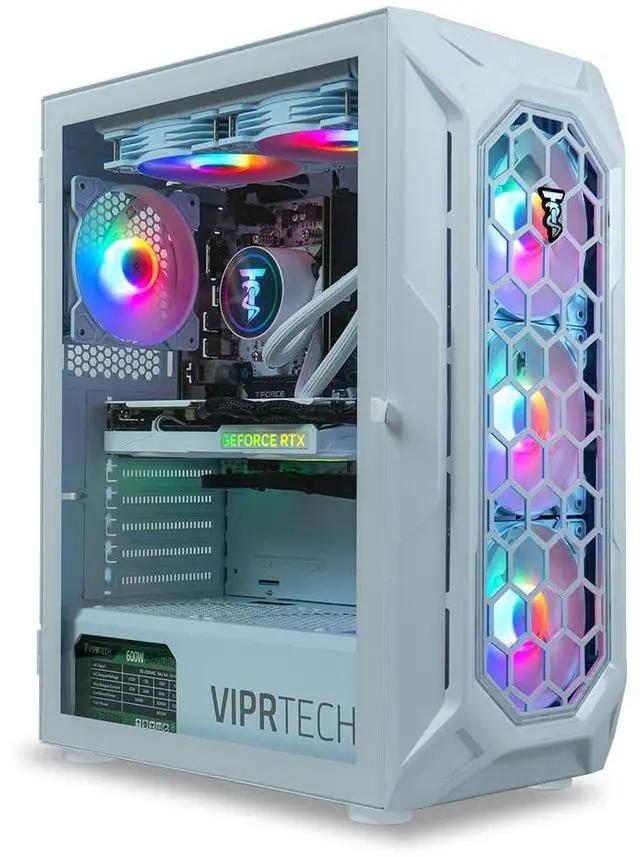 Main image of ViprTech Ghost 4.0 Liquid-Cooled PC - AMD Ryzen 7 (4.4Ghz Turbo), RTX 4060 Ti, 32GB DDR4 3200, 1TB NVMe SSD, VR-Ready, Streaming, WiFi BT, RGB, Win 11, Gaming Desktop Computer Prebuilt, White
