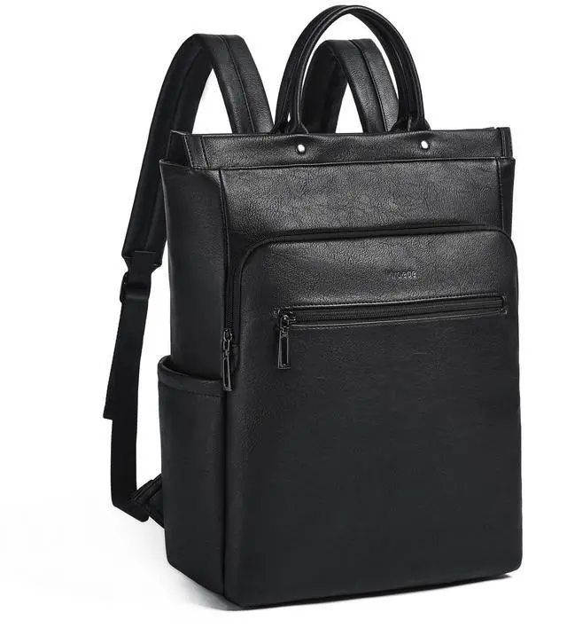 Main image of Mroede Leather Laptop Backpack for Women, Travel Backpack Purse Fits 15.6 Inch Laptop, Casual Daypack with Laptop Compartment for Teachers College Work Business Nurse Weekender, Black