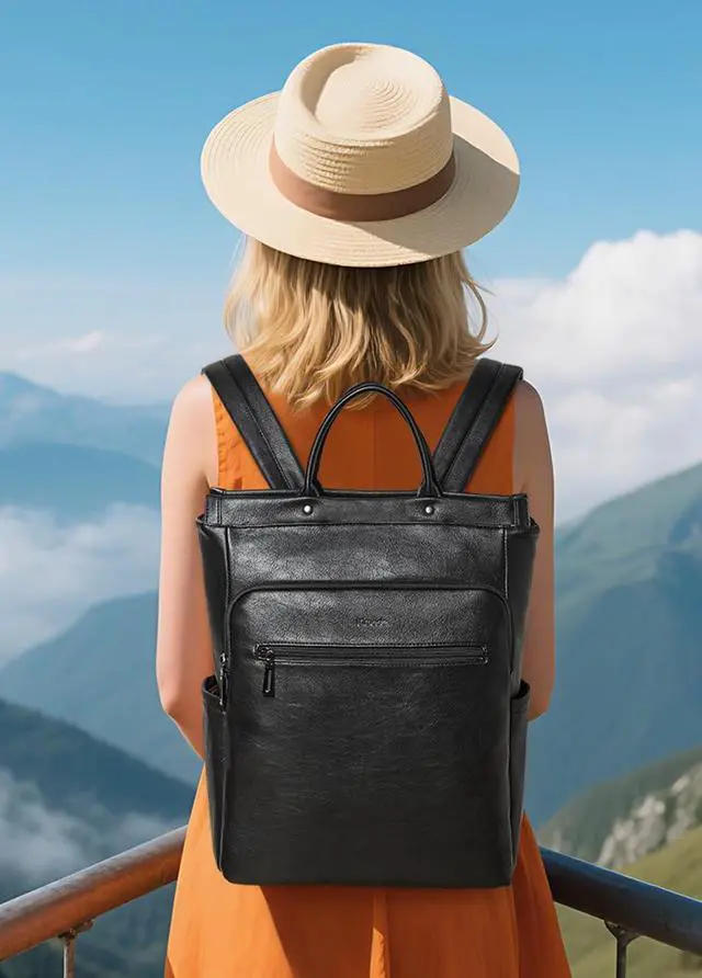 Alt view image 5 of 5 - Mroede Leather Laptop Backpack for Women, Travel Backpack Purse Fits 15.6 Inch Laptop, Casual Daypack with Laptop Compartment for Teachers College Work Business Nurse Weekender, Black