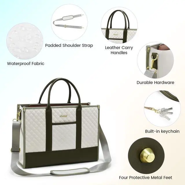 Alt view image 4 of 5 - LOVEVOOK Laptop Bags for Women, 15.6 inch Waterproof Work Tote Bag with Clutch, Professional Teacher Computer Purse Lightweight Shoulder Bag Travel, Yellow Green Blue