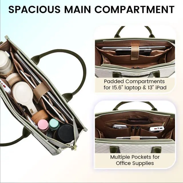 Alt view image 2 of 5 - LOVEVOOK Laptop Bags for Women, 15.6 inch Waterproof Work Tote Bag with Clutch, Professional Teacher Computer Purse Lightweight Shoulder Bag Travel, Yellow Green Blue