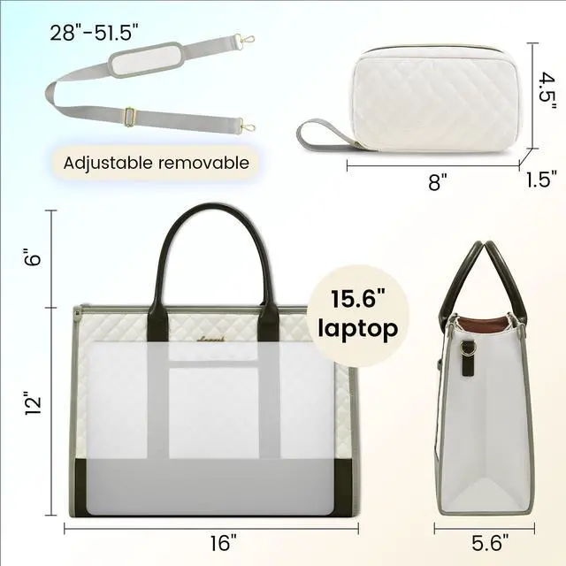 Alt view image 5 of 5 - LOVEVOOK Laptop Bags for Women, 15.6 inch Waterproof Work Tote Bag with Clutch, Professional Teacher Computer Purse Lightweight Shoulder Bag Travel, Yellow Green Blue