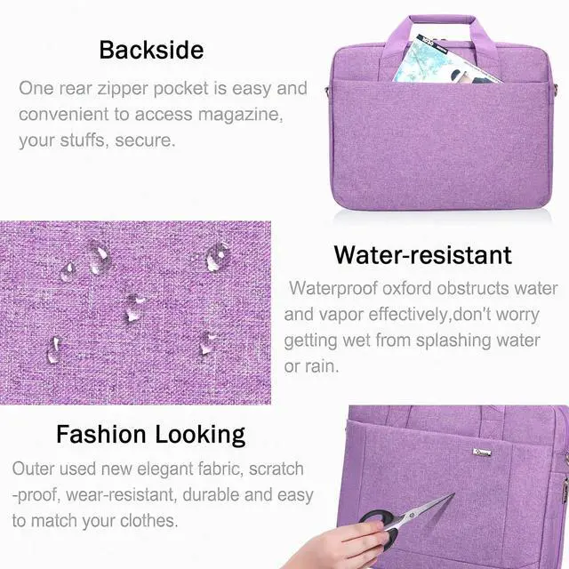 Alt view image 5 of 5 - Voova Laptop Bag Case 15 15.6 16 Inch, Computer Sleeve Messenger Bag with Shoulder Strap Expandable Waterproof Business Briefcase for Men Women to Work Travel School, Fit 14-16 Inch Laptop, Lavender