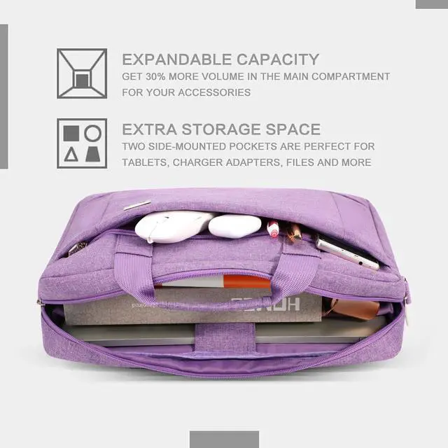 Alt view image 2 of 5 - Voova Laptop Bag Case 15 15.6 16 Inch, Computer Sleeve Messenger Bag with Shoulder Strap Expandable Waterproof Business Briefcase for Men Women to Work Travel School, Fit 14-16 Inch Laptop, Lavender