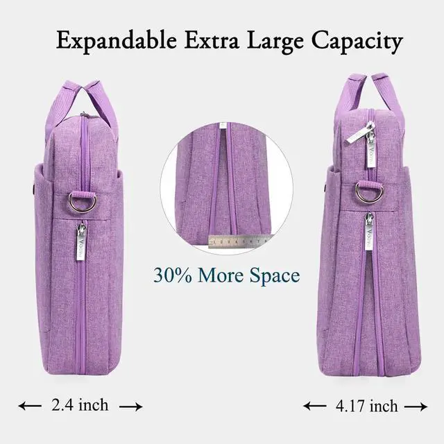 Alt view image 3 of 5 - Voova Laptop Bag Case 15 15.6 16 Inch, Computer Sleeve Messenger Bag with Shoulder Strap Expandable Waterproof Business Briefcase for Men Women to Work Travel School, Fit 14-16 Inch Laptop, Lavender