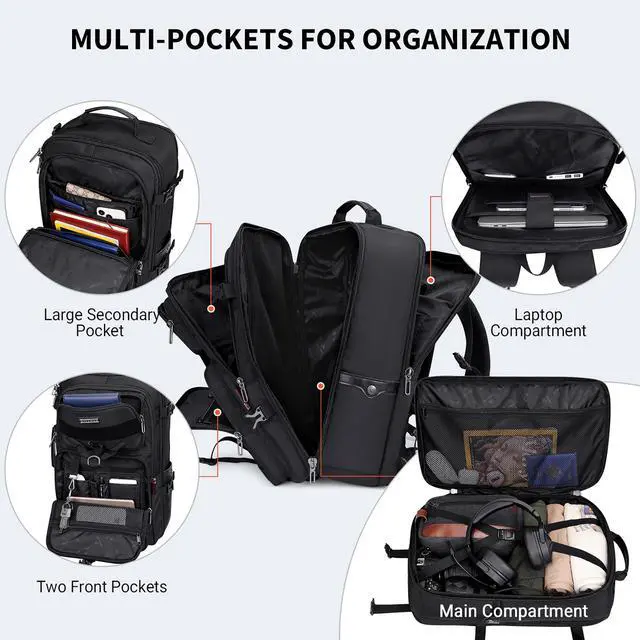 Alt view image 4 of 5 - WITZMAN Carry On Travel Backpack for Men Large Convertible 45L Fit 17 Inch Laptop Backpack 3 in 1 Bag for Airline Approved(B688 Black)