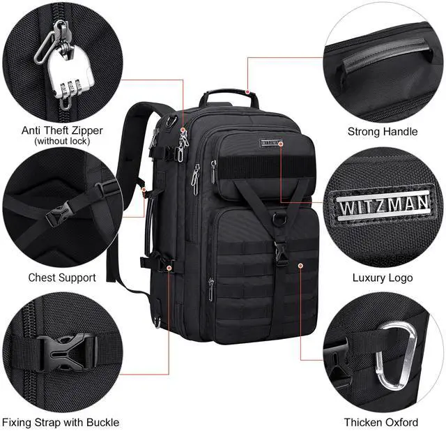 Alt view image 5 of 5 - WITZMAN Carry On Travel Backpack for Men Large Convertible 45L Fit 17 Inch Laptop Backpack 3 in 1 Bag for Airline Approved(B688 Black)