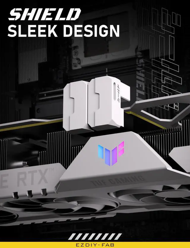 Alt view image 2 of 5 - EZDIY-FAB Shield Series 8-Pin PCIe GPU Power Adapter,90-Degree Angled Connector, Aluminum Design for Graphics Cards  Reverse Type,White-2 Pack