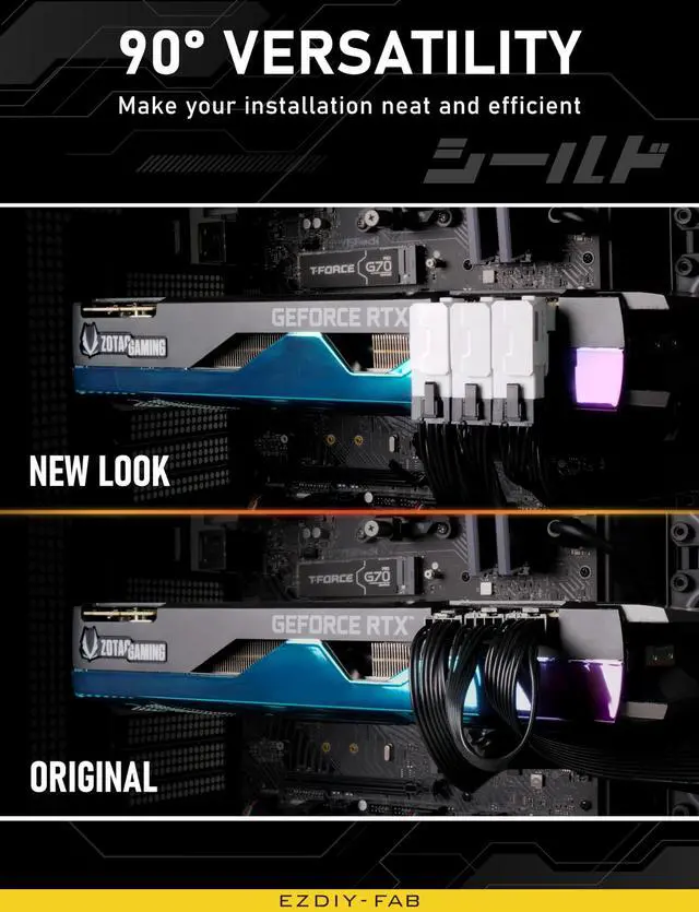 Alt view image 3 of 5 - EZDIY-FAB Shield Series 8-Pin PCIe GPU Power Adapter,90-Degree Angled Connector, Aluminum Design for Graphics Cards  Reverse Type,White-2 Pack