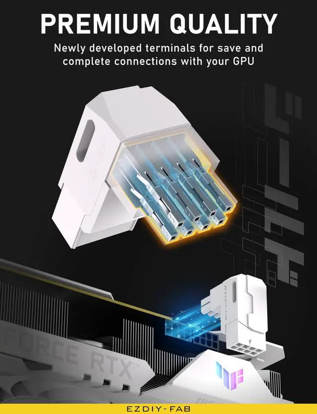 Alt view image 5 of 5 - EZDIY-FAB Shield Series 8-Pin PCIe GPU Power Adapter,90-Degree Angled Connector, Aluminum Design for Graphics Cards  Reverse Type,White-2 Pack